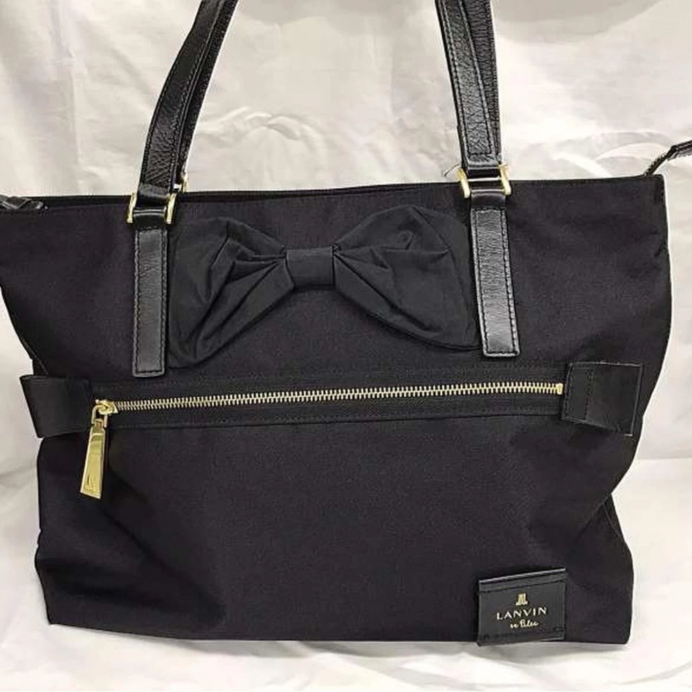 Lanvin Black Tote with Gold Zipper and Bow Accent